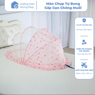 [TE TRÒN HOẠ TIẾT] Màn Chụp Tự Bung Gấp Gọn Chống Muỗi Cho Bé Từ 0 Đến 4 Tuổi Lưới 3D Thoáng Khí