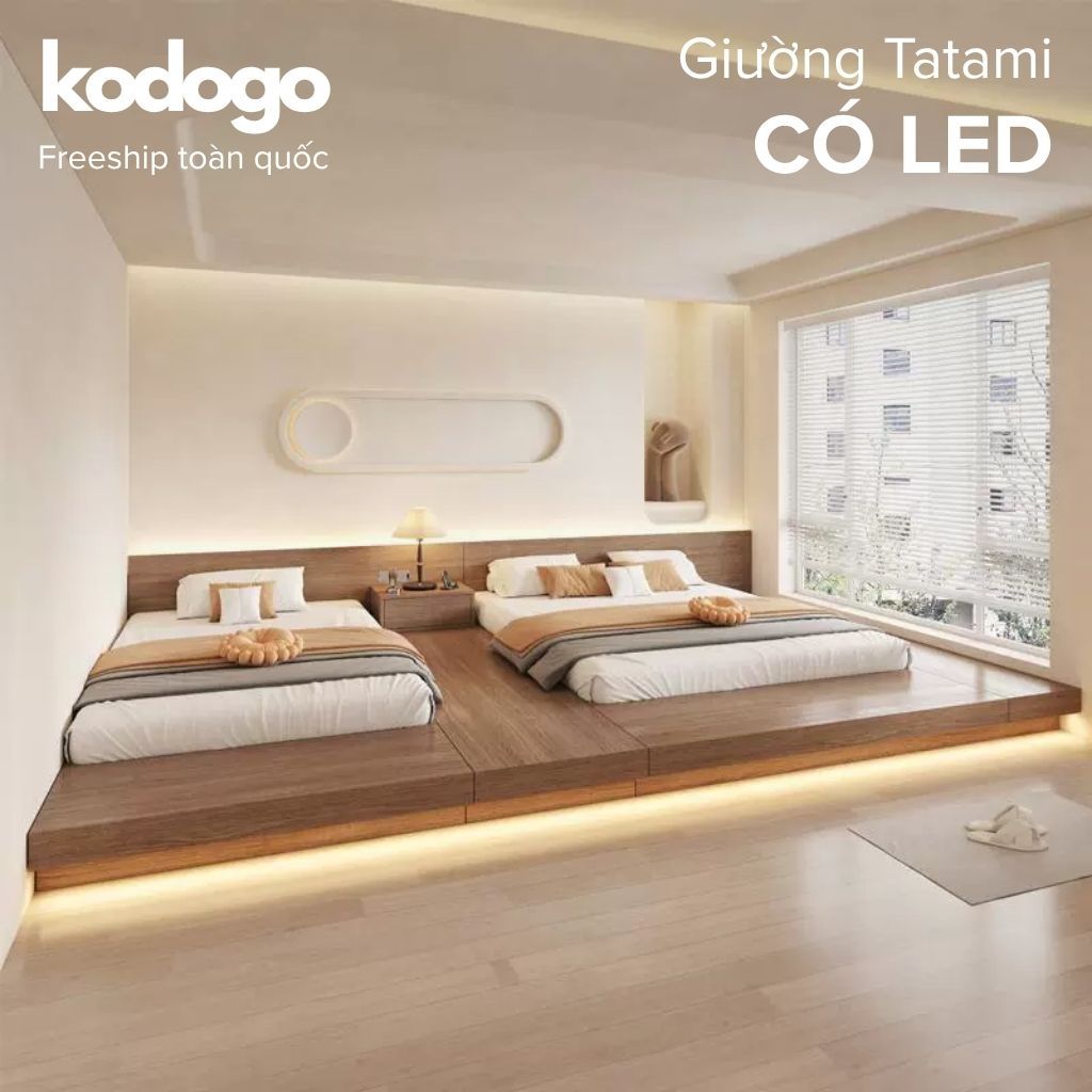 Kodogo 543, Giường Bệt Tatami 2 Nệm Có Đèn LED Cho Phòng Ngủ, Homestay 340x240x70cm