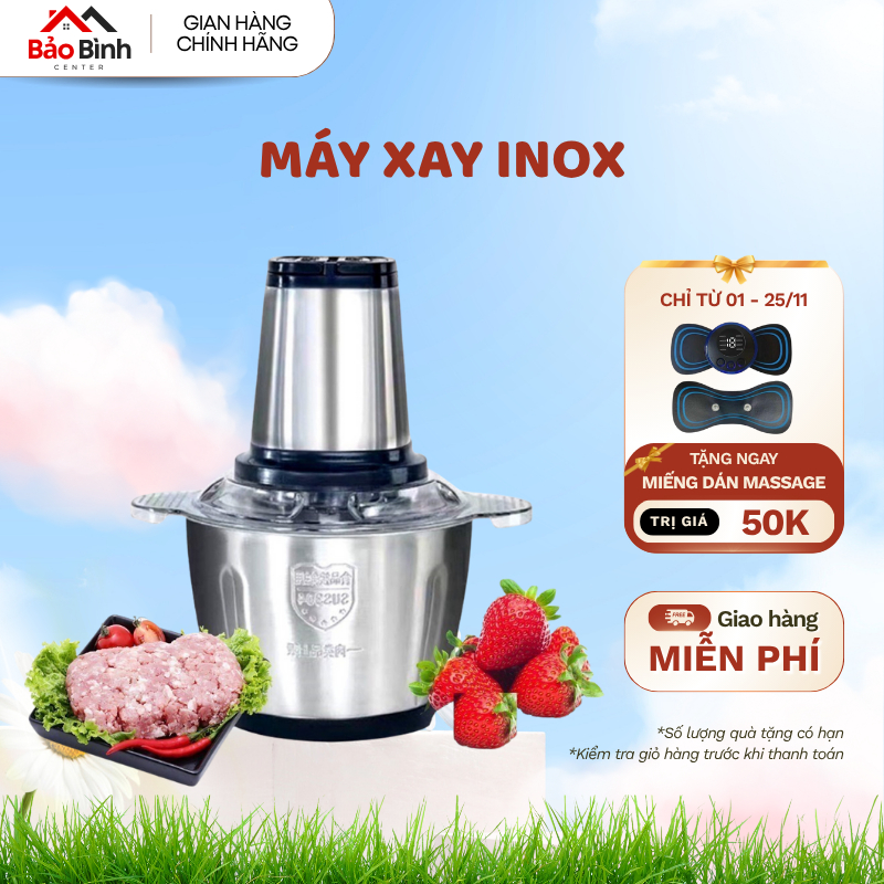 Máy xay thịt cối inox, máy xay đa chức năng công suất 300W dung tích 1,8 bảo hành 12 tháng