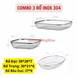  COMBO 3 Rổ Chất Liệu Inox 304 Size   LỚN+TRUNG+BẦU DỤC  Lớn Dạng Lưới Kiểu Nhật Đựng Thức Ăn Chiên Và Để Ráo Trái Cây 