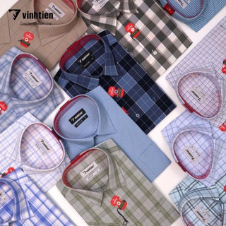  Áo Sơ Mi Nam Ngắn Tay Sọc Caro Vạt Bầu Form Regular Vĩnh Tiến 365 - Nhiều Màu 