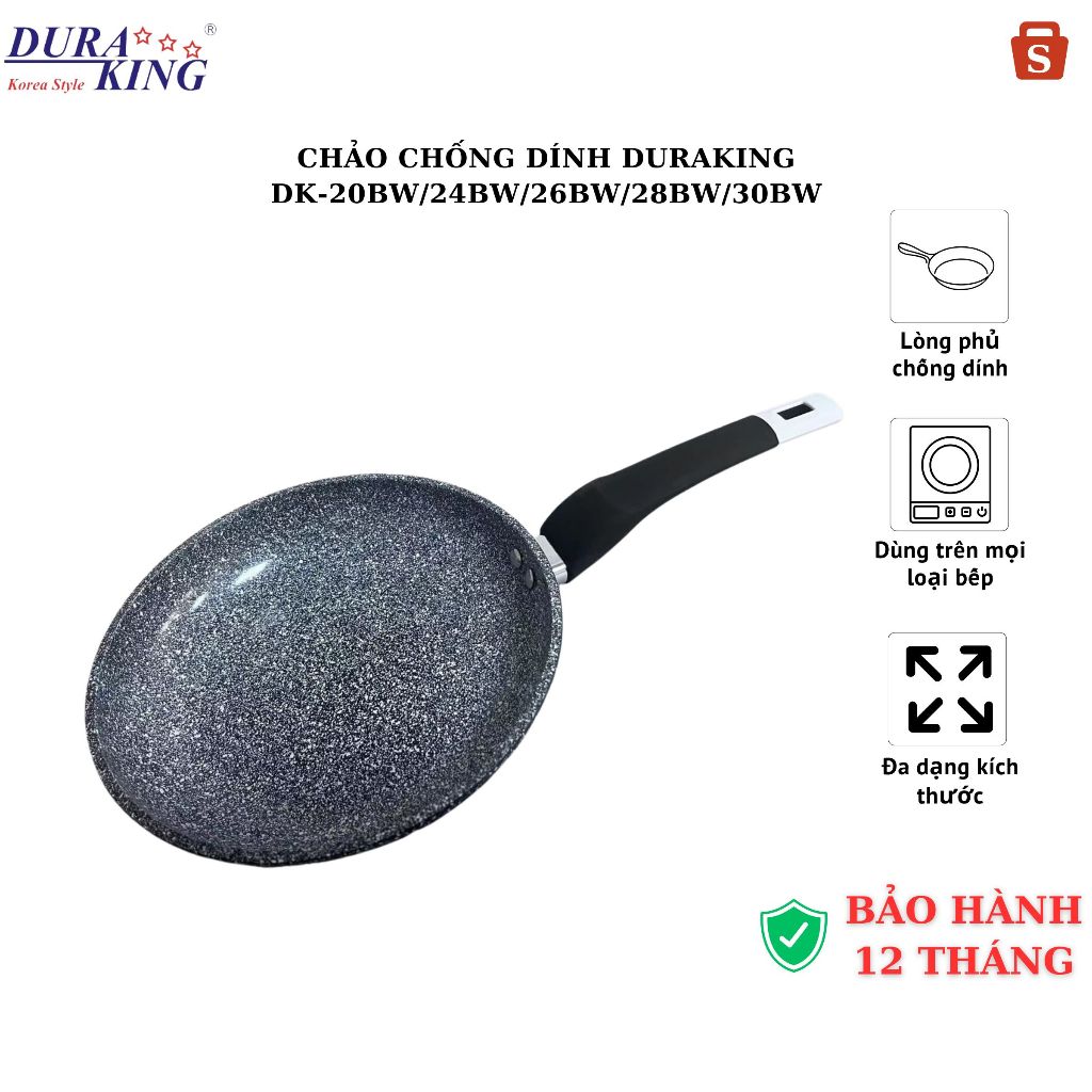 Chảo hợp kim (chống dính Gốm) thương hiệu DURAKING, model DK-20BW/DK-24BW/DK-26BW/DK-28BW/DK-30BW