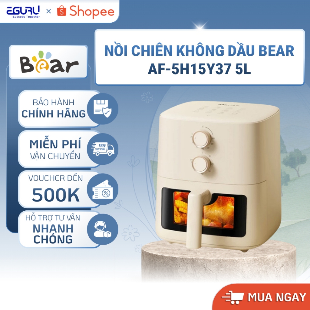 NỒI CHIÊN KHÔNG DẦU BEAR AF-5H15Y37 - Công suất 1500W, Dung Tích 5L - Màn hình hiển thị