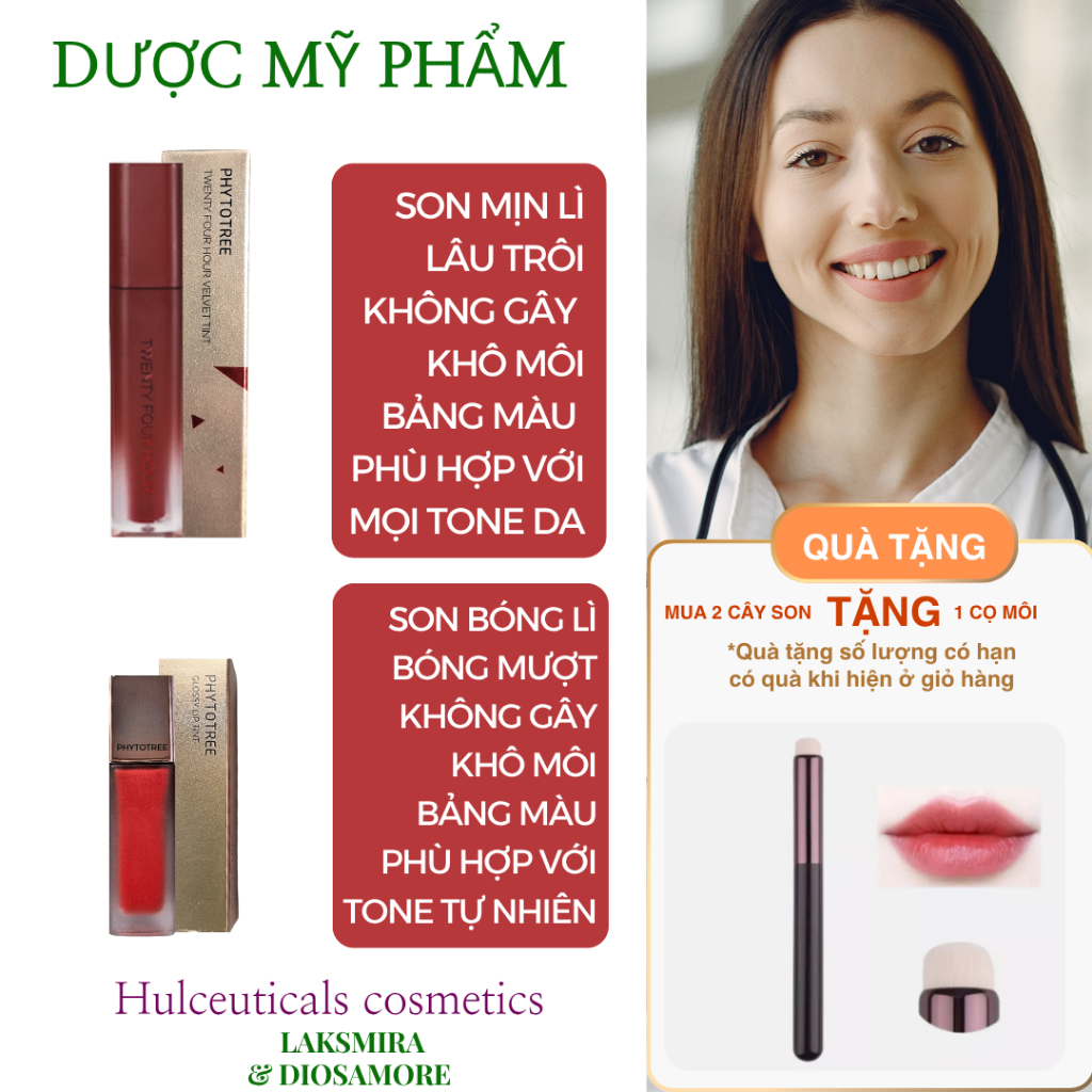 [TANG 1 CO MOI KHI MUA 2 SON] Son Nhung or Son Bóng PHYTOTREE TWENTY FOUR HOUR VELVET TINT 24h Velve