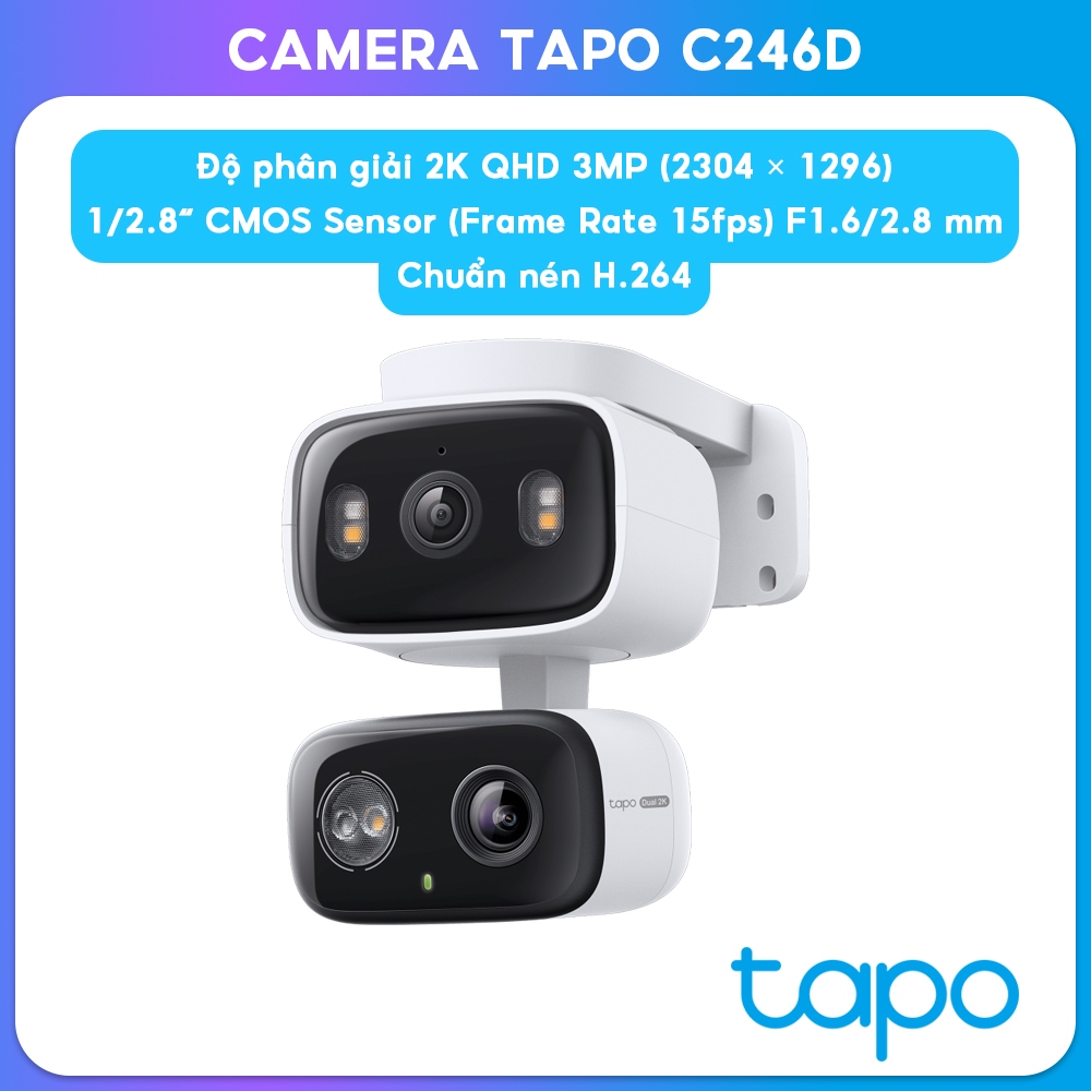Camera An Ninh Quay Quét Hai Ống Kính Trong Nhà/Ngoài Trời TAPO C246D chế độ ngày đêm, chống ngược s