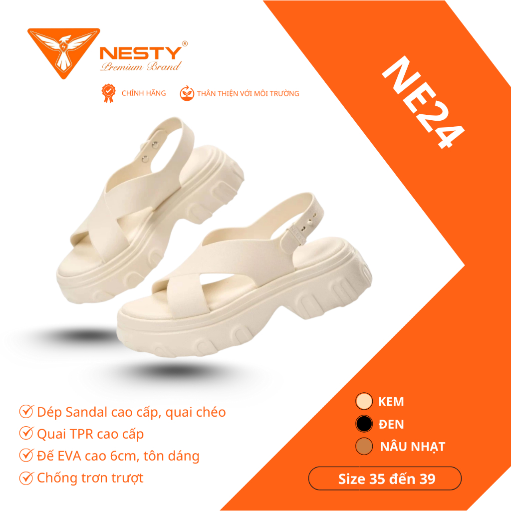 [NE24] DÉP SANDAL ĐẾ CAO QUAI CHÉO CAO CẤP NHÃN HIỆU NESTY