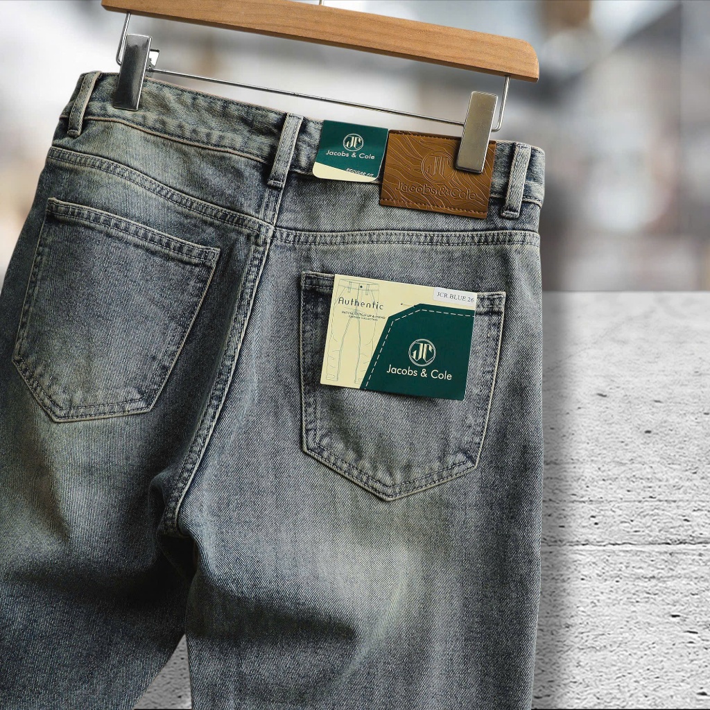 Quần Jean Nam Jacobs Cole Xuất dư  -chất jean cotton ống suông không co giãn màu wash rêu