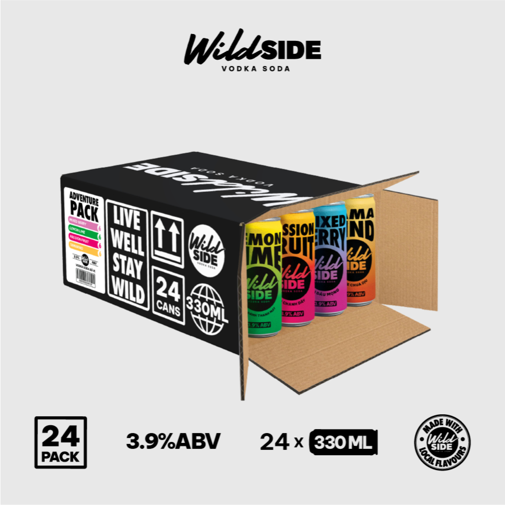 Wildside Vodka Soda Thùng 4 Vị | Thùng 24 Lon x 330ml – Độ cồn 3.9%  – Đồ uống có cồn nhẹ