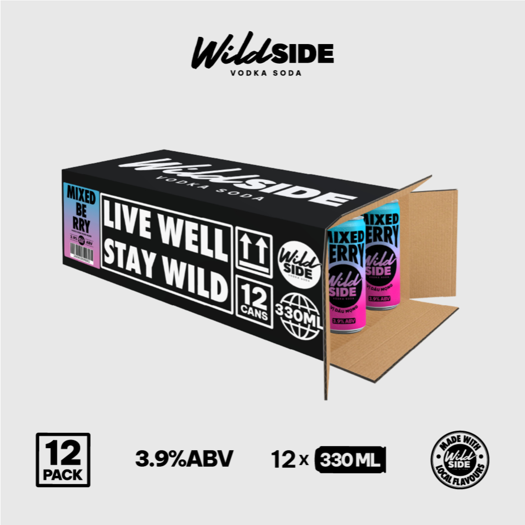 Wildside Vodka Soda Vị Dâu Mọng | Thùng 12 Lon x 330ml – Độ cồn 3.9%