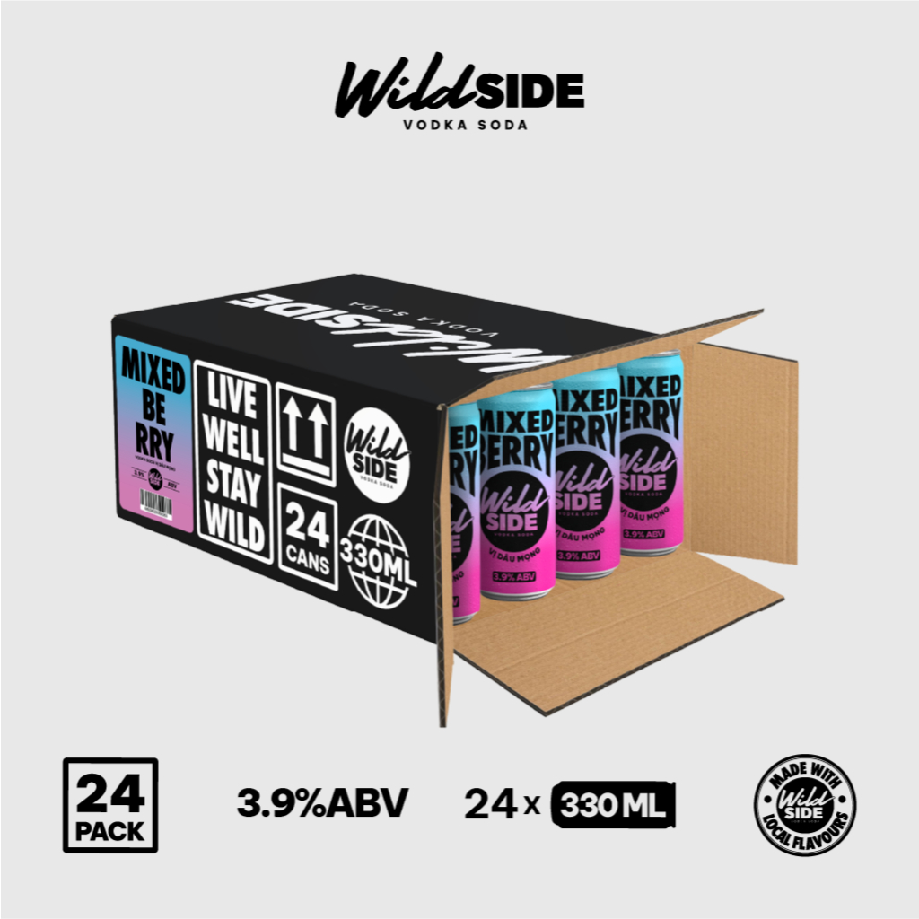 Wildside Vodka Soda Vị Dâu Mọng | Thùng 24 Lon x 330ml – Độ cồn 3.9%  – Đồ uống có cồn nhẹ