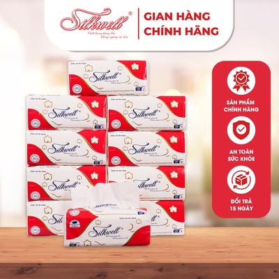Thùng 9 gói Giấy lau đa năng Silkwell 100 tờ 3 lớp, giấy in vân, lau sạch mọi bề mặt