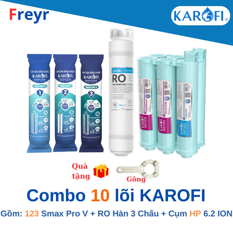 Combo 10 lõi lọc nước karofi dùng cho KAQ-U95 PRO, KAQ-U50K, KAD-M29 (123 Smax Pro V, RO 100GPD Hàn 