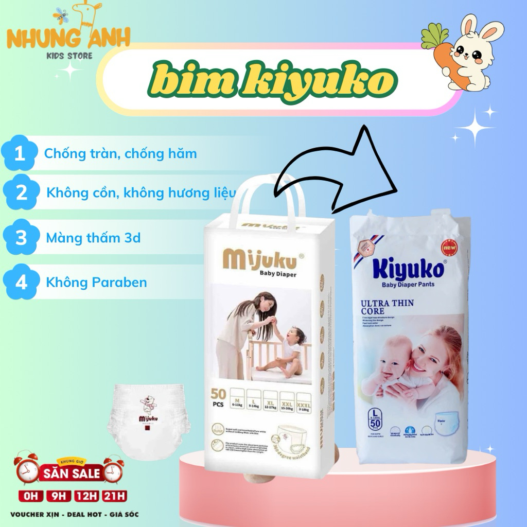   Combo 100 bim  Bỉm Mijuku   Kiyuko cho bé tã bỉm dán quần đủ size cho be siêu thấm hút mỏng nhẹ 
