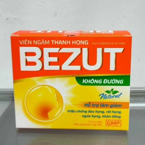 BEZUT Không Đường - Viên Ngậm BEZUT Thanh Họng (VỊ CAM) Giảm đau rát họng ngứa họng khản tiếng hộp 2