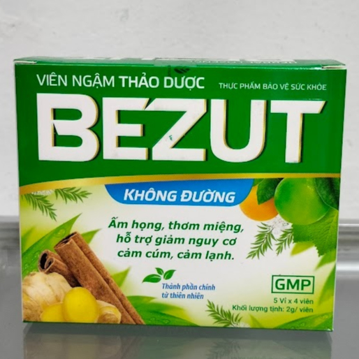 Viên Ngậm Thảo Dược BEZUT Không Đường Hộp 20 viên - Giúp ấm họng thơm miệng giảm ho giảm nguy cơ cảm
