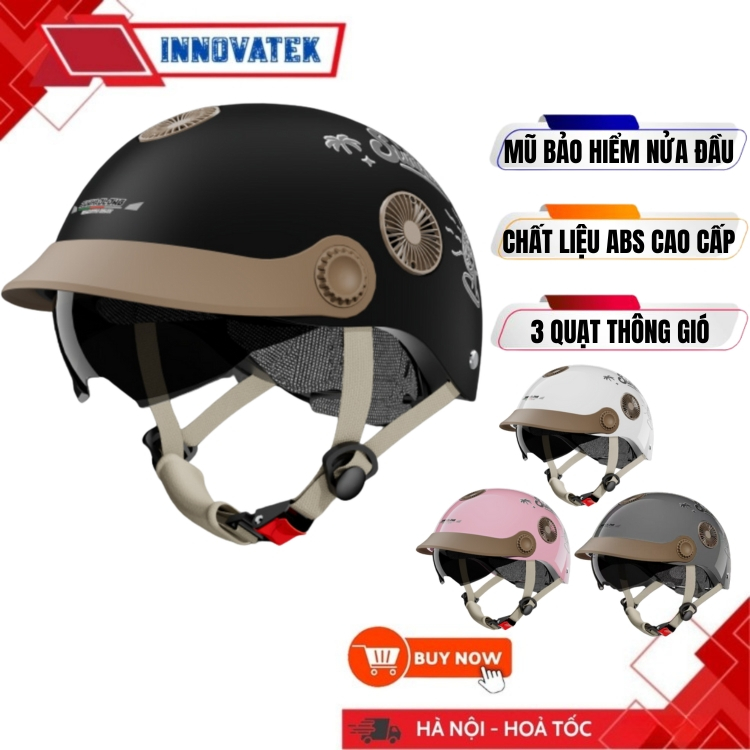 Mũ Bảo Hiểm Nửa Đầu Masontex Có Quạt Gió, Kinh Chống Nắng, ABS Cao Cấp, Thoáng Mát