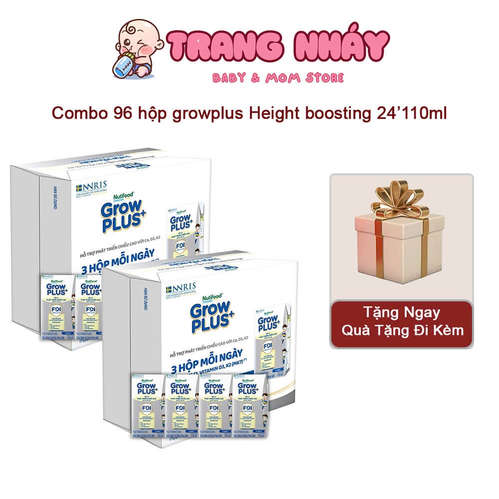 (Tặng Quà)Combo 4 thùng sữa pha sẵn Growplus Bạc/Immunel 110ml (24 hộp/thùng)