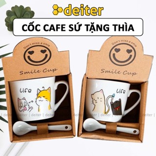  Cốc Sứ Đựng Cafe DEITER Cốc Sứ Quà Tặng Đựng Trà Nhiều Họa Tiết Dễ Thương Tặng Thìa Sứ DT250800101 