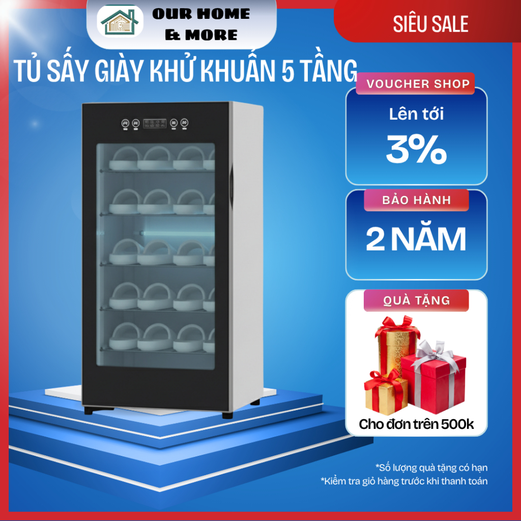 Tủ sấy giày khử mùi diệt khuẩn bằng tia UV và ozone, Máy sấy giày dép làm khô và khử mùi giày tất đa