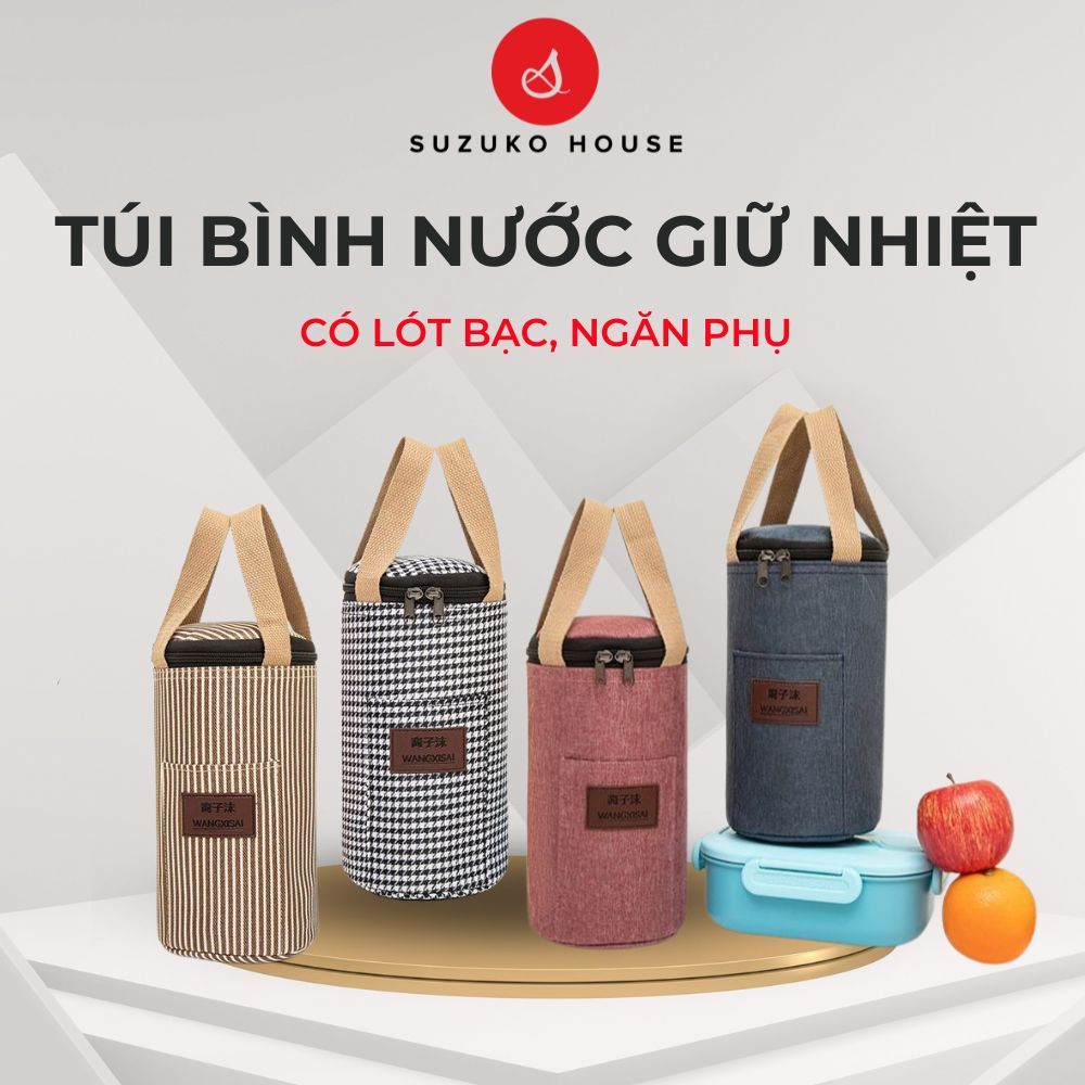 Túi đựng bình nước giữ nhiệt lót bạc SUZUKO HOUSE, giỏ đựng cốc ly xách cầm tay mang đi văn phòng cafe TB04 | BigBuy360 - bigbuy360.vn