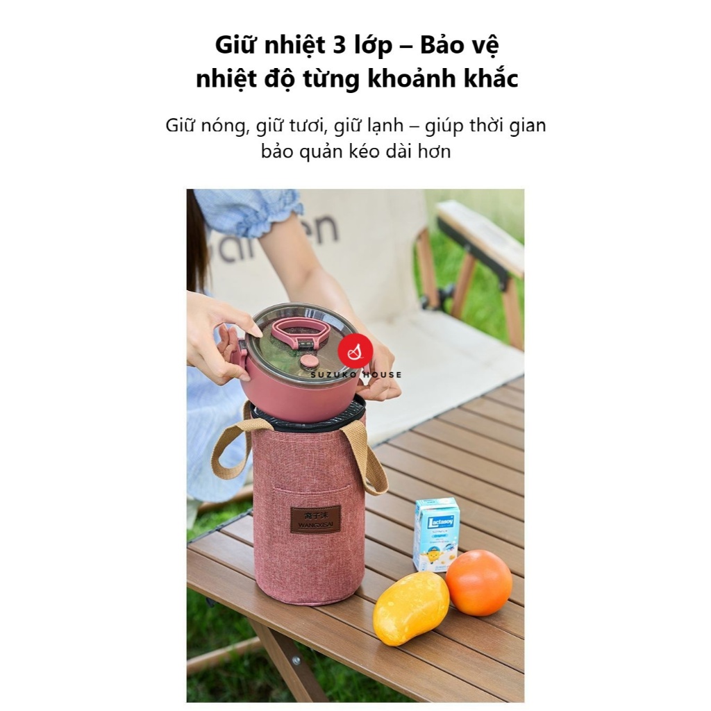 Túi đựng bình nước giữ nhiệt lót bạc SUZUKO HOUSE, giỏ đựng cốc ly xách cầm tay mang đi văn phòng cafe TB04 | BigBuy360 - bigbuy360.vn