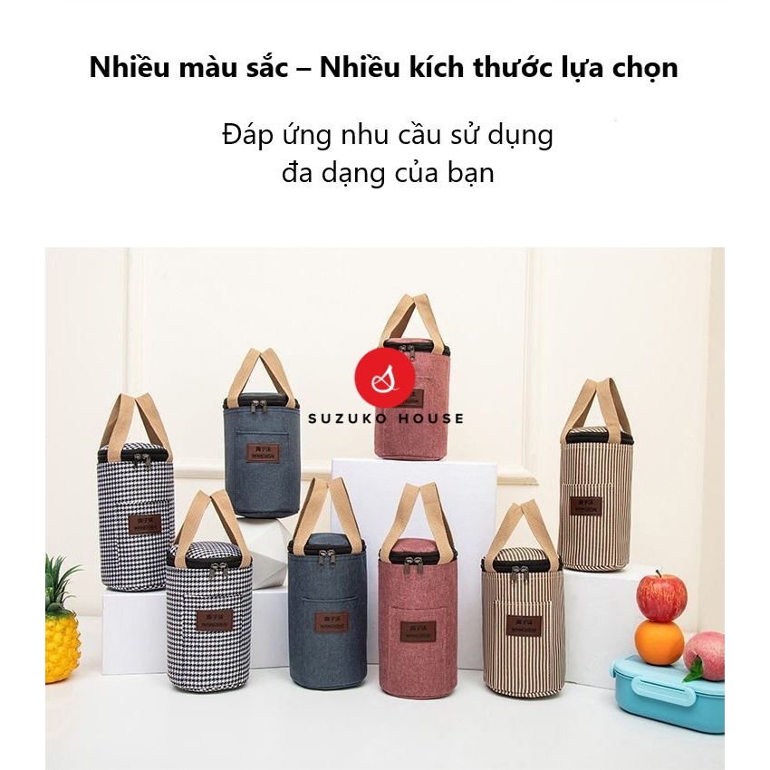 Túi đựng bình nước giữ nhiệt lót bạc SUZUKO HOUSE, giỏ đựng cốc ly xách cầm tay mang đi văn phòng cafe TB04 | BigBuy360 - bigbuy360.vn