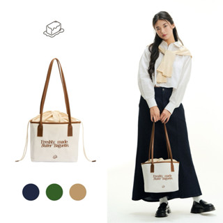  Túi tote vải nữ canvas phối dây da vừa laptop BUTTER CLUB Baguette  Kem 