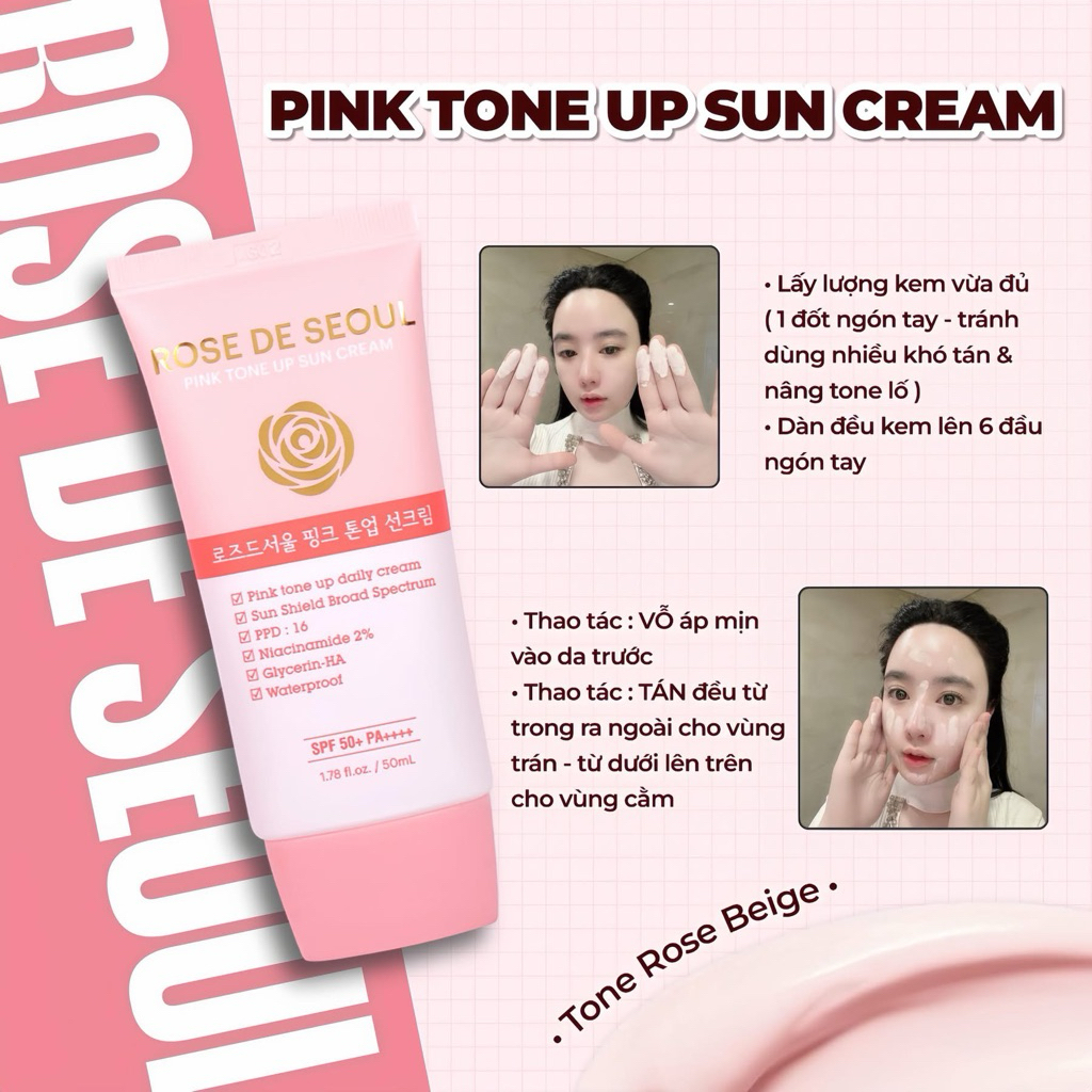 2-5 lọ Kem chống nắng rose de seoul pink tone up sun cream 50ml – hạn 2028 Hàn Quốc IS3