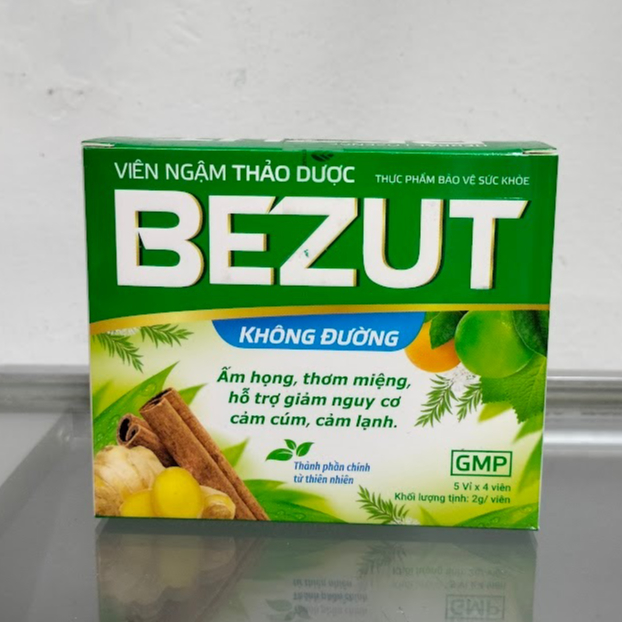 Viên Ngậm Thảo Dược BEZUT Không Đường Hộp 20 viên - Giảm triệu chứng ho, giảm nguy cơ cảm cúm, cảm l