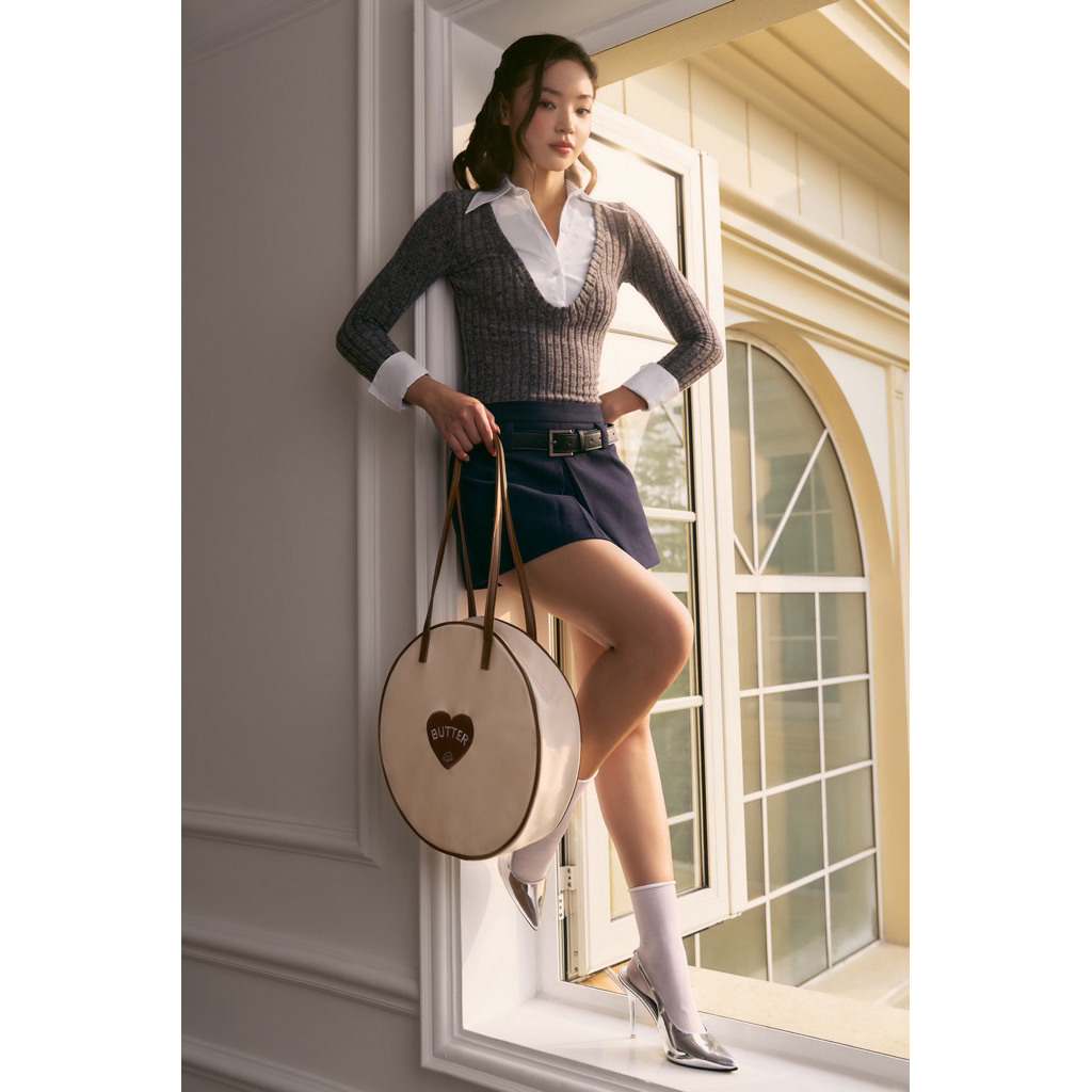 Túi tote vải COOKIE canvas phối da dáng tròn nhiều ngăn, vừa A4 BUTTER CLUB