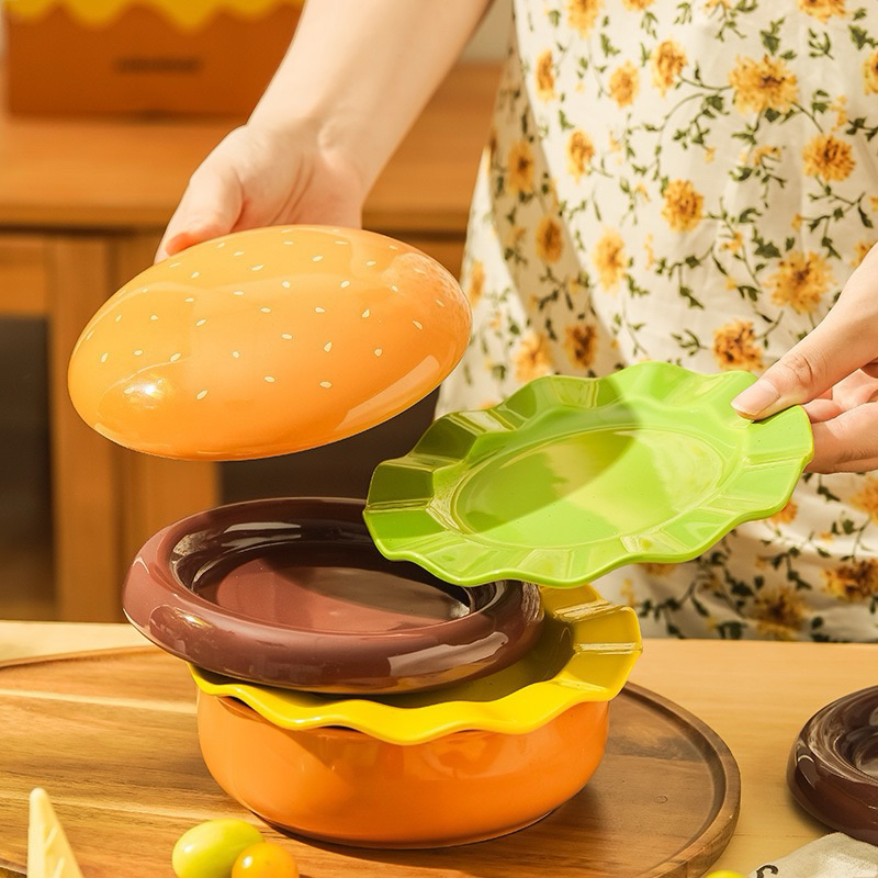 Bộ Bát Đĩa sứ Hamburger cao cấp 5 chi tiết mẫu mới