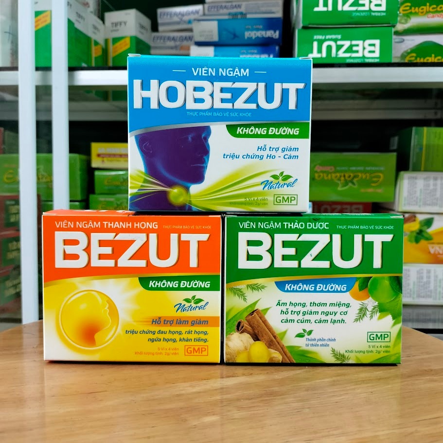 Viên ngậm ho BEZUT không đường HOBEZUT BEZUT THANH HỌNG THẢO DƯỢC - Giảm ho đau rát họng...