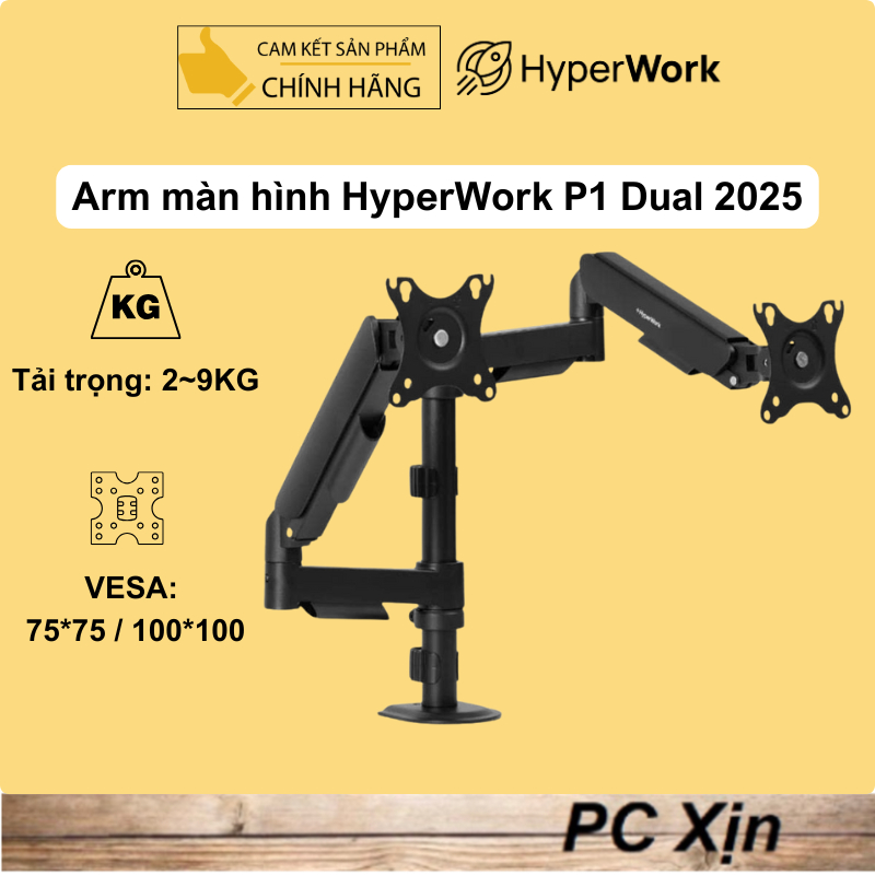 Giá đỡ màn hình HyperWork P1 Dual 2025 - Chính Hãng