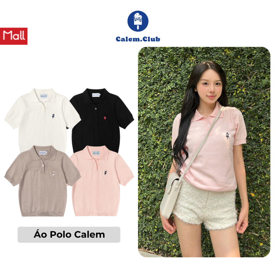 Áo Polo Dệt Kim ICEPOP Calem.Club họa tiết Thêu Mini vải trơn form nữ | BigBuy360 - bigbuy360.vn