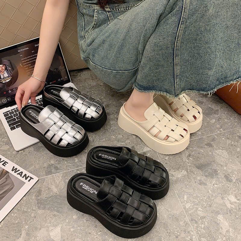 (Chuẩn sz QCCC)Sục rọ Quai DA Nữ Đế Cao 7-8Cm Dép Sục Rọ Đế Bánh Mì Siêu Xinh Dép Sục Rọ QCCC đế cao