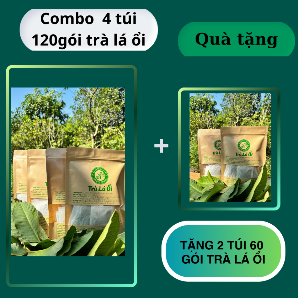 combo 4 túi 120 gói trà lá ổi mic vị tặng 2 túi 60 gói trà lá ổi mic vị