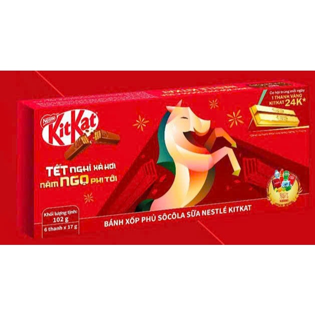KITKAT TẾT 2026 bánh sốp phủ sô cô la hộp 6 thanh 2F