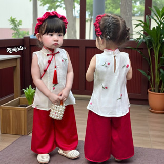  3-28kg  Bộ áo yếm quần ống xuông bà ba RIOKIDS cho bé gái sơ sinh đi chơi Lễ Tết BG35 