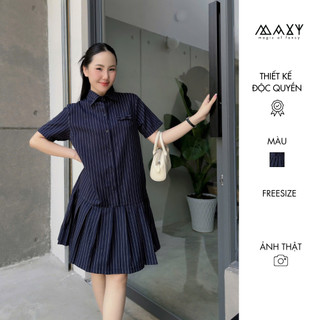  Đầm babydoll dáng xoè xếp ly đính nơ Pleated Shirt Dress Maxy Workshop 