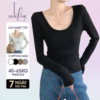   MỞ BÁN  Áo thun cổ thuyền chất thun nỉ giữ nhiệt LILOU CHIC thiết kế ôm body co giãn 4 chiều A25 