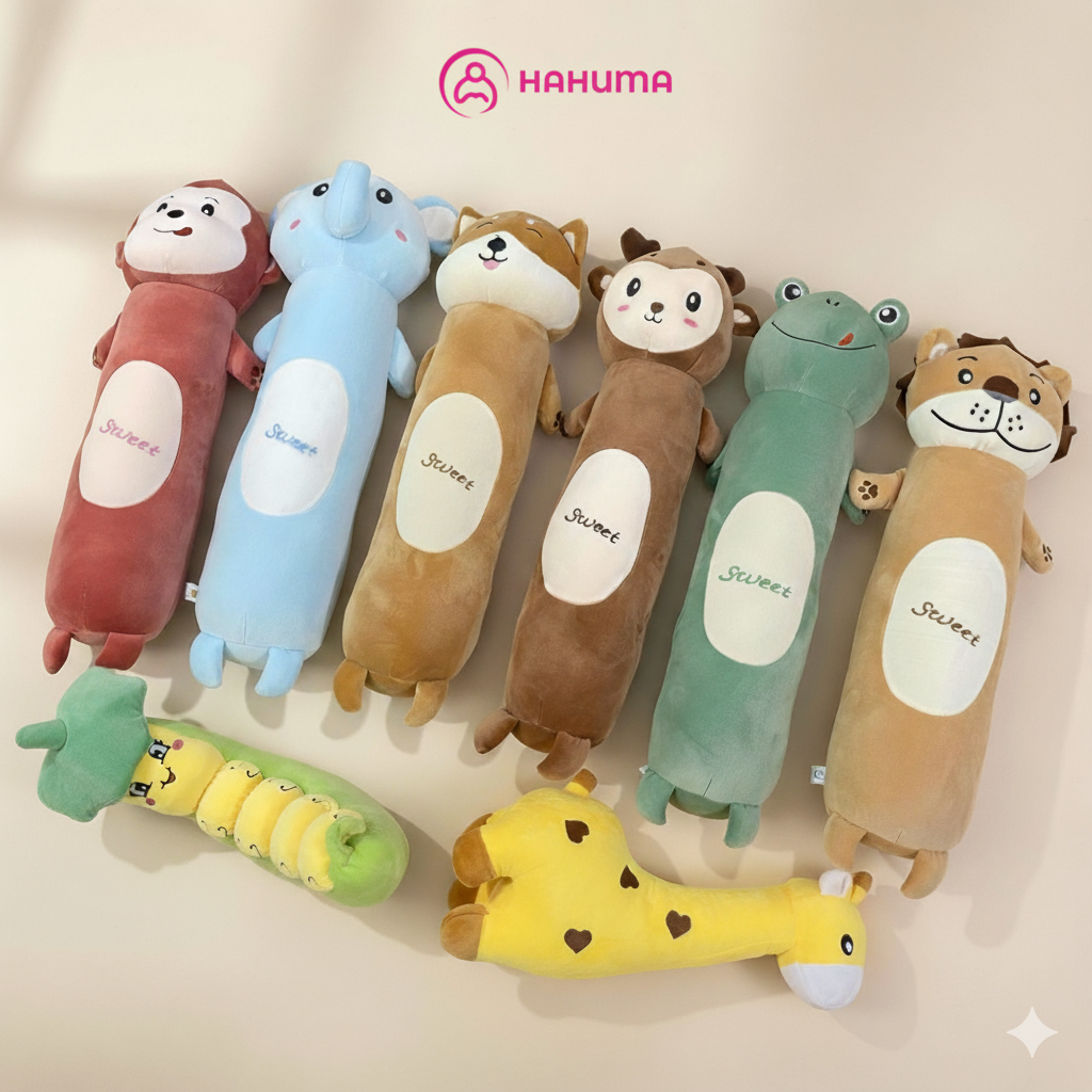 Gối Ôm Hình Thú Cho Bé Hahuma – Thú Nhồi Bông Cao Cấp, Size 55cm Mềm Mịn An Toàn