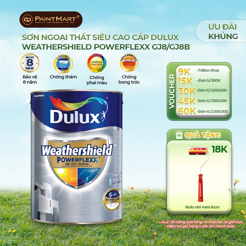 (1 LÍT) Sơn tường ngoài trời Dulux Weathershield Powerflexx chống thấm chống phai màu (Sơn ngoại thấ