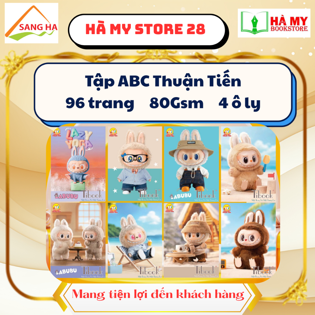 Lốc 10 Vở Học Sinh LABUBU – ABC Tibook Thuận Tiến | 96 Trang – Giấy 80gsm – Vở 4 Ô Ly Cao Cấp