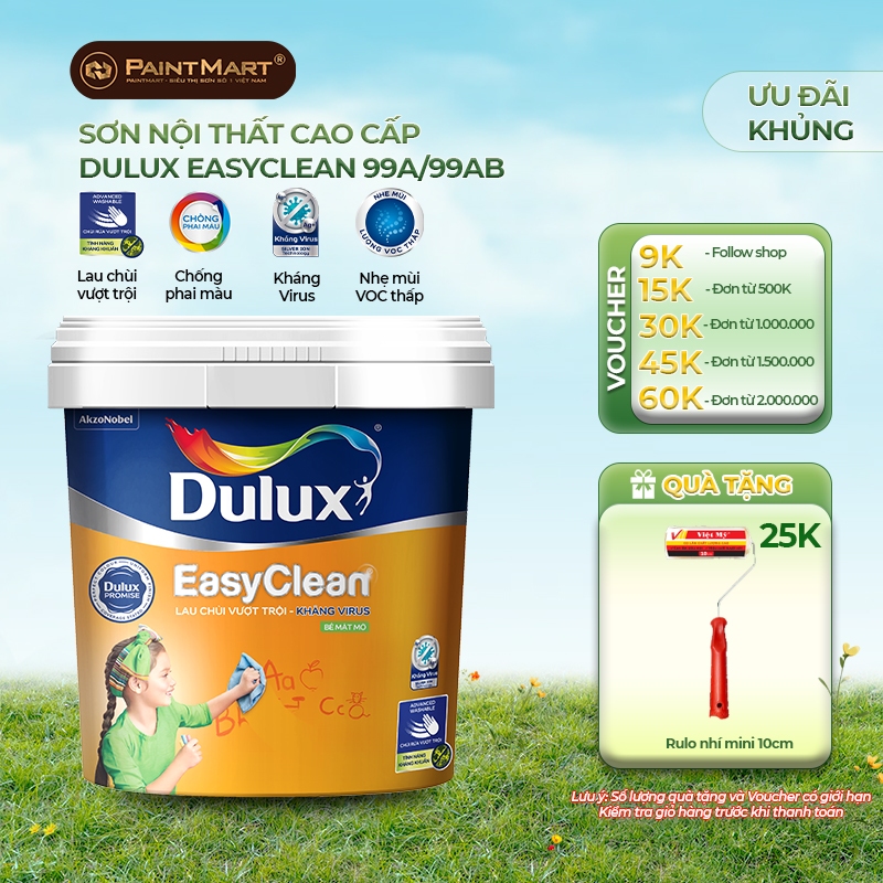 (5 LÍT) Sơn tường trong nhà Dulux Easyclean lau chùi vượt trội kháng virus (Sơn nội thất)