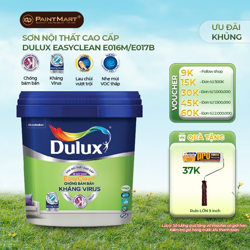 (15 LÍT) Sơn tường trong nhà Dulux EasyClean chống bám bẩn kháng Virus (Sơn nội thất)