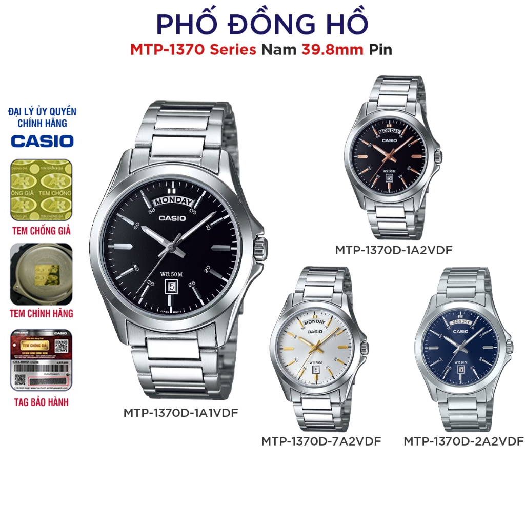 Đồng hồ Casio MTP-1370D-1A1VDF Nam 40mm Dây Thép Không Gỉ Chống Nước 5ATM
