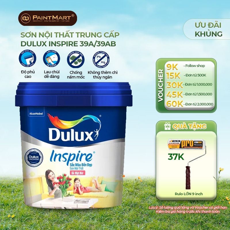 (15 LÍT) Sơn tường trong nhà Dulux Inspire sắc màu bền đẹp (Sơn nội thất)