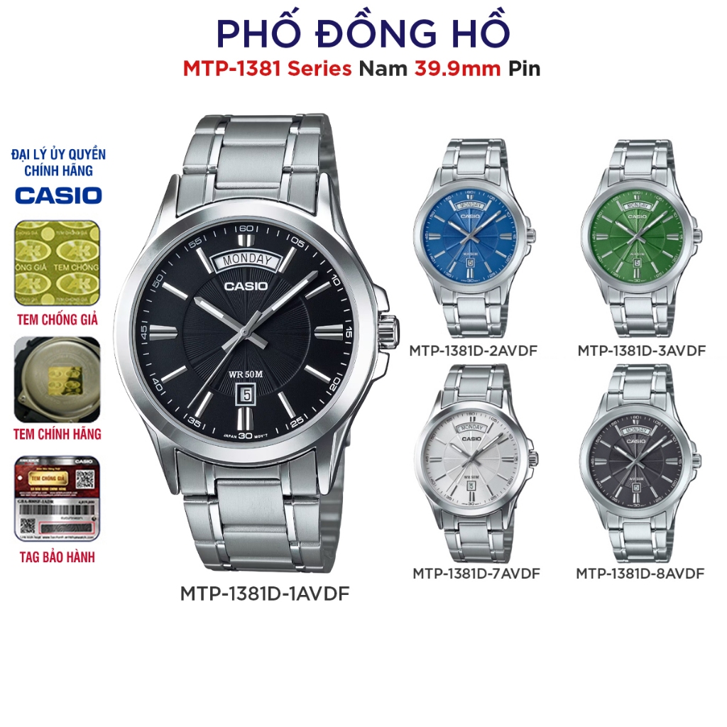 Đồng hồ nam dây kim loại Casio chính hãng Anh Khuê MTP-1381D-1AVDF