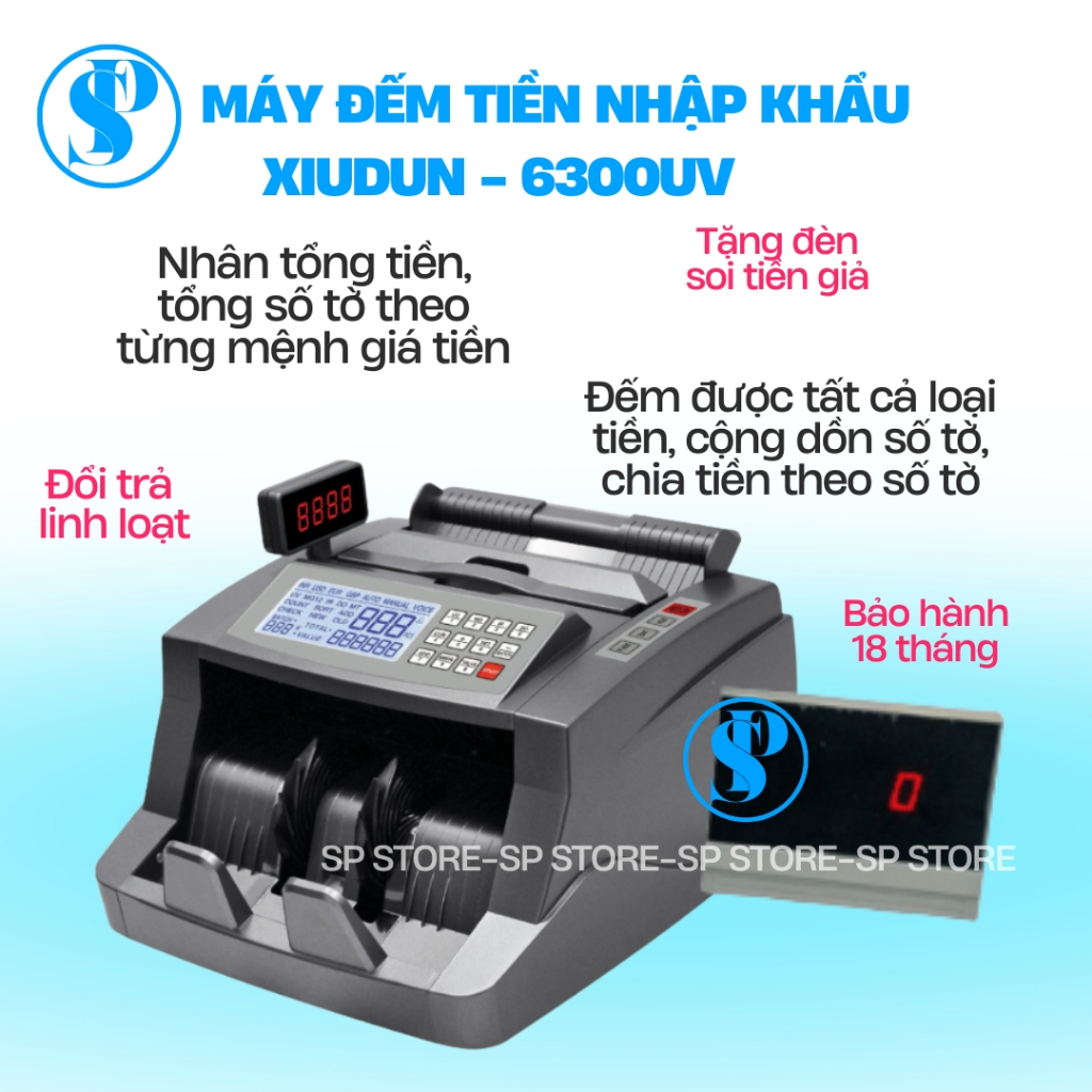 Máy đếm tiền NHẬP KHẨU chức năng đếm tổng thành tiền theo từng mệnh giá tiền polymer XD 6300UV