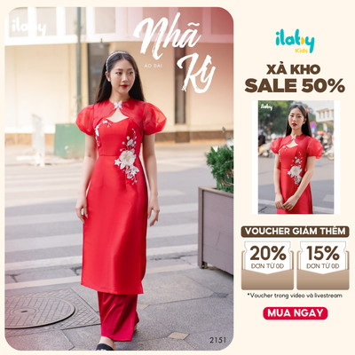 Áo dài nhã kỳ cách tân ILABY đính kết hoa chất liệu tafta cao cấp (kèm quần set me) [2151]